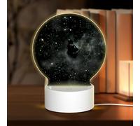 POEZJZW Spaceship in The Stars Pattern Round Acrylic Night Light with USB Cable Adjustable 3 Colors for Restaurant Bar Cafe