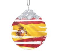 Poezjzw Spain Flag Pattern Glass Christmas Ornament Round Hanging Pendant Gifts For Xmas Holidays Ornaments Home Decor Silver Metal Buckle