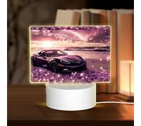 POEZJZW Sports Car by The Sea Pattern Rectangle Acrylic Night Light with USB Cable Adjustable 3 Colors for Restaurant Bar Cafe