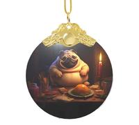 Poezjzw Spotted Dog Dinner Pattern Glass Christmas Ornament Round Hanging Pendant Gifts For Xmas Holidays Ornaments Home Decor Gold Metal Buckle