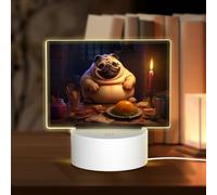 POEZJZW Spotted Dog Dinner Pattern Rectangle Acrylic Night Light with USB Cable Adjustable 3 Colors for Restaurant Bar Cafe