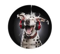 POEZJZW Spotted Dog Singing Pattern Round Mouse Mat, Cute Mouse Pad, Non-Slip Rubber Base With Stitched Edge, Small Size 7.9 X 7.9 Inch