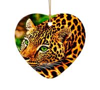 Poezjzw Spotted Leopard Pattern Ceramic Christmas Ornament Heart Shape Hanging Pendant Gifts For Xmas Holidays, Ornaments For Home Decor