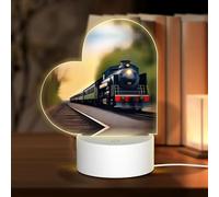 POEZJZW Sprinting Train Pattern Heart Shape Acrylic Night Light with USB Cable Adjustable 3 Colors for Restaurant Bar Cafe