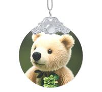 Poezjzw Sprout Bear Pattern Glass Christmas Ornament Round Hanging Pendant Gifts For Xmas Holidays Ornaments Home Decor Silver Metal Buckle