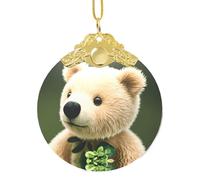Poezjzw Sprout Bear Pattern Glass Christmas Ornament Round Hanging Pendant Gifts For Xmas Holidays Ornaments Home Decor Gold Metal Buckle