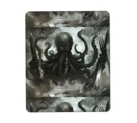 Poezjzw Squid with Knife and Fork Pattern Mouse Pad Non-Slip Rubber Stitched Edges Waterproof Gaming Mouse Mat for Desk Gaming Work Wireless Mice 7 X 8.6 in
