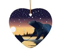 Poezjzw Star Fishing Bear Pattern Ceramic Christmas Ornament Heart Shape Hanging Pendant Gifts For Xmas Holidays, Ornaments For Home Decor