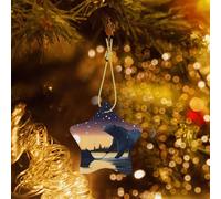 Poezjzw Star Fishing Bear Pattern Ceramic Christmas Ornament Star Hanging Pendant Gifts For Xmas Holidays, Ornaments For Home Decor