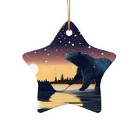 Poezjzw Star Fishing Bear Pattern Ceramic Christmas Ornament Star Shape Hanging Pendant Gifts For Xmas Holidays, Ornaments For Home Decor