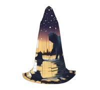 POEZJZW Star Fishing Bear Pattern Hooded Cloak Robe Costume Cloak For Adult Men Women Christmas Hoodies Cape Cosplay Costumes M