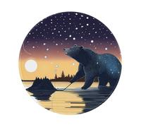 POEZJZW Star Fishing Bear Pattern Round Mouse Mat, Cute Mouse Pad, Non-Slip Rubber Base With Stitched Edge, Small Size 7.9 X 7.9 Inch