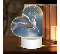 POEZJZW Starry Sky Running Deer Pattern Heart Shape Acrylic Night Light with USB Cable Adjustable 3 Colors for Restaurant Bar Cafe