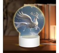POEZJZW Starry Sky Running Deer Pattern Round Acrylic Night Light with USB Cable Adjustable 3 Colors for Restaurant Bar Cafe
