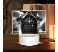 POEZJZW Stately Church Pattern Rectangle Acrylic Night Light with USB Cable Adjustable 3 Colors for Restaurant Bar Cafe
