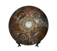 POEZJZW Steampunk Clock Bone China Decorative Plate Dinner Plates Crafts Perfect Decoration for Home Office and Coffee Shop 8in