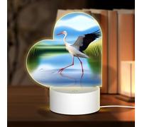 POEZJZW Storks in The Water Pattern Heart Shape Acrylic Night Light with USB Cable Adjustable 3 Colors for Restaurant Bar Cafe