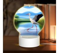 POEZJZW Storks in The Water Pattern Round Acrylic Night Light with USB Cable Adjustable 3 Colors for Restaurant Bar Cafe
