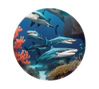 POEZJZW Submarine Shark Coral Pattern Round Mouse Mat, Cute Mouse Pad, Non-Slip Rubber Base With Stitched Edge, Small Size 7.9 X 7.9 Inch