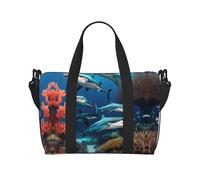 Poezjzw Submarine Shark Coral Travel Duffle Bag Weekender Carry On Tote Bags For Women Hospital Bags For Labor And Delivery Overnight Luggage Bag, Black, One Size, Black, One Size