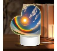 POEZJZW Sun High in The Sky Pattern Heart Shape Acrylic Night Light with USB Cable Adjustable 3 Colors for Restaurant Bar Cafe