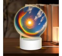 POEZJZW Sun High in The Sky Pattern Round Acrylic Night Light with USB Cable Adjustable 3 Colors for Restaurant Bar Cafe