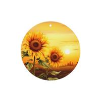 Poezjzw Sunflower At Sunset Pattern Car Air Fresheners 6 Pcs Round Shape Hanging Aromatherapy Tablets Scented Fresheners For Bedroom Bathroom