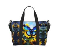 Poezjzw Sunflower Blue Butterfly Travel Duffle Bag Weekender Carry On Tote Bags For Women Hospital Bags For Labor And Delivery Overnight Luggage Bag, Black, One Size, Black, One Size