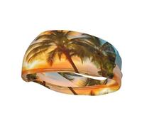Poezjzw Sunset At The Beach Pattern Sports Headband Suitable For Running Yoga Elasticated Moisture Wicking Hairband