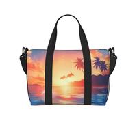 Poezjzw Sunset Dolphin Travel Duffel Bag Tote Carry On Luggage Bag Water Resistant Weekender Overnight Bags For Foldable, Black, One Size