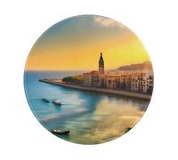 POEZJZW Sunset in Barcelona Pattern Round Mouse Pad Desktop Protection Mat with Non-Slip Rubber Base 7.9Ã-7.9 in for Home and Office