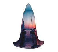 POEZJZW Surreal Sailboat Pattern Hooded Cloak Robe Costume Cloak For Adult Men Women Christmas Hoodies Cape Cosplay Costumes L