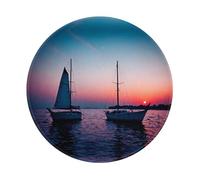 POEZJZW Surreal Sailboat Pattern Round Mouse Mat, Cute Mouse Pad, Non-Slip Rubber Base With Stitched Edge, Small Size 7.9 X 7.9 Inch