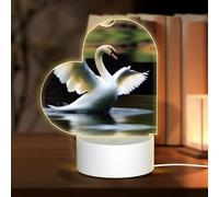 POEZJZW Swan Dancing Pattern Heart Shape Acrylic Night Light with USB Cable Adjustable 3 Colors for Restaurant Bar Cafe