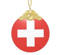 Poezjzw Swiss Flag Pattern Glass Christmas Ornament Round Hanging Pendant Gifts For Xmas Holidays Ornaments Home Decor Gold Metal Buckle
