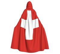 POEZJZW Swiss Flag Pattern Hooded Cloak Robe Costume For Adult Men Women Christmas Hoodies Cape Cosplay Costumes