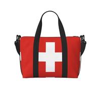 Poezjzw Swiss Flag Travel Duffel Bag Tote Carry On Luggage Bag Water Resistant Weekender Overnight Bags For Foldable, Black, One Size
