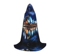 POEZJZW Sydney Opera House Pattern Hooded Robe Cloak Long Cape Halloween Cosplay Costume Hoodies Cape Unisex Large