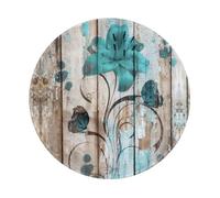 POEZJZW Teal Flower On Wooden Plank Pattern Round Mouse Pad, Non-Slip Rubber Base Small Mouse Pad, Suitable For Games, Computer Laptop, 7.9x7.9 Inches.