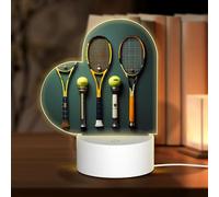 POEZJZW Tennis Balls and Rackets Pattern Heart Shape Acrylic Night Light with USB Cable Adjustable 3 Colors for Restaurant Bar Cafe