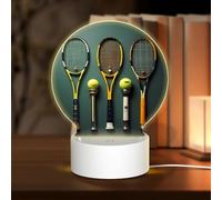 POEZJZW Tennis Balls and Rackets Pattern Round Acrylic Night Light with USB Cable Adjustable 3 Colors for Restaurant Bar Cafe