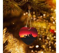 Poezjzw Texas Cowboy Pattern Christmas Heart Shape Ceramic Ornaments Christmas Tree Hanging Home Decoration Gatherings Souvenirs