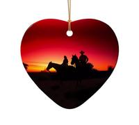 Poezjzw Texas Cowboy Pattern Christmas Heart Shape Ceramic Ornaments Christmas Tree Hanging Home Decoration Gatherings Souvenirs