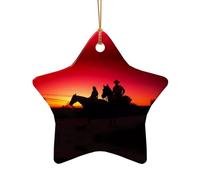 Poezjzw Texas Cowboy Pattern Christmas Star Shape Ceramic Ornaments Christmas Tree Hanging Home Decoration Gatherings Souvenirs