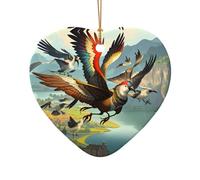 Poezjzw The Birds Are Dancing. Pattern Ceramic Christmas Ornament Heart Shape Hanging Pendant Gifts For Xmas Holidays, Ornaments For Home Decor