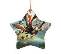 Poezjzw The Birds Are Dancing. Pattern Ceramic Christmas Ornament Star Shape Hanging Pendant Gifts For Xmas Holidays, Ornaments For Home Decor