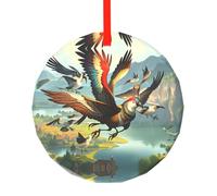 Poezjzw The Birds Are Dancing. Pattern Glass Christmas Ornament Round Hanging Pendant Gifts For Xmas Holidays, Ornaments For Home Decor