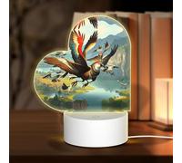 POEZJZW The Birds are Dancing. Pattern Heart Shape Acrylic Night Light with USB Cable Adjustable 3 Colors for Restaurant Bar Cafe
