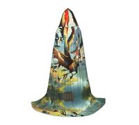 POEZJZW The Birds Are Dancing. Pattern Hooded Cloak Robe Costume Cloak For Adult Men Women Christmas Hoodies Cape Cosplay Costumes S