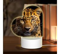 POEZJZW The Deep-Eyed Leopard Pattern Heart Shape Acrylic Night Light with USB Cable Adjustable 3 Colors for Restaurant Bar Cafe